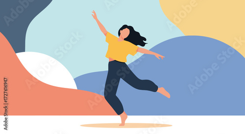 A person is joyfully dancing and moving their body with grace and freedom.