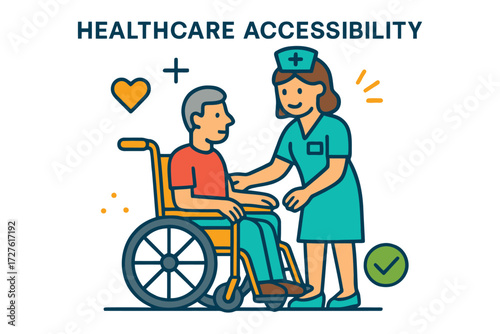 Nurse assisting elderly man in wheelchair promoting healthcare accessibility and inclusivity