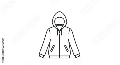 Simple Line Art Illustration of a Zippered Hoodie with Hood.