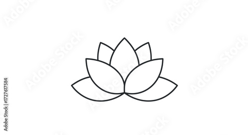 Simple Black Outline Lotus Flower Icon Illustration.