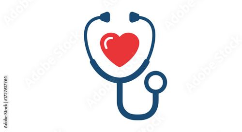 Blue Stethoscope with Red Heart Icon for Medical Health.