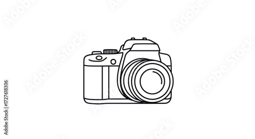 Simple Line Drawing of a Digital SLR Camera.