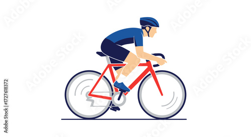 Cyclist in Aerodynamic Position on Red Road Bike.