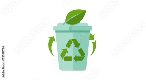Green Recycling Bin with Leaf and Arrows.