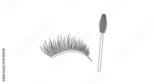 Line Art Illustration of Eyelash and Mascara Brush.