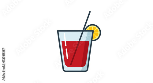 Refreshing Red Cocktail with Lemon Slice and Straw.