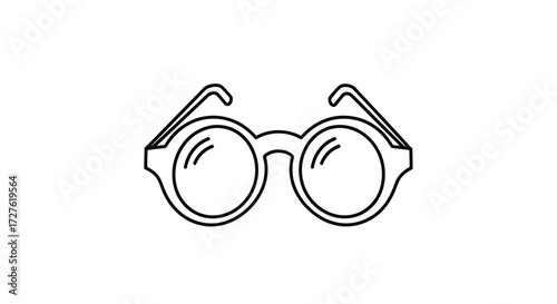 Simple Black Outline of Round Eyeglasses with Arms.