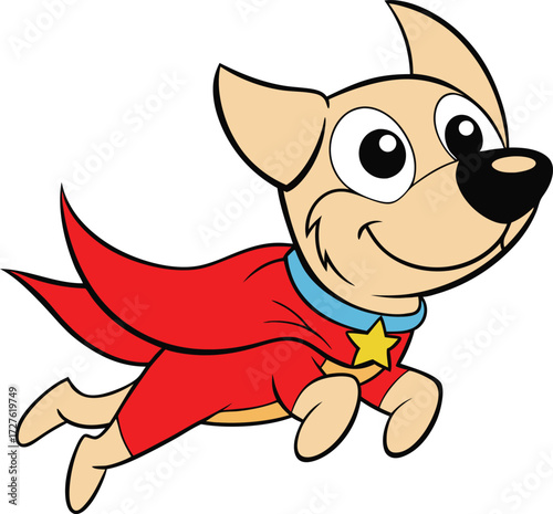 cute cartoon dog wearing a red superhero cape 