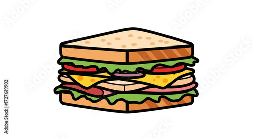 Delicious layered club sandwich illustration with fresh ingredients.