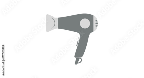 Gray Hair Dryer with White Nozzle and Handle.