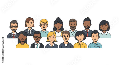 Diverse Group of Cartoon People in Business Attire.