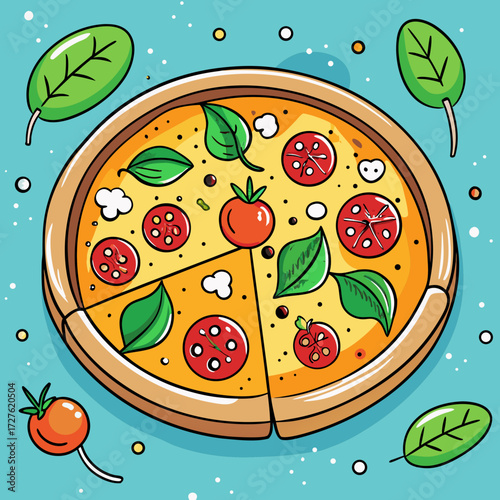 pizza with salami and tomatoes