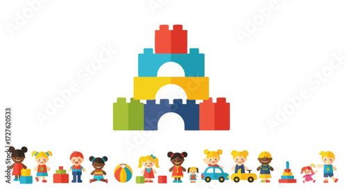 Colorful Building Blocks Castle for Childrens Play.