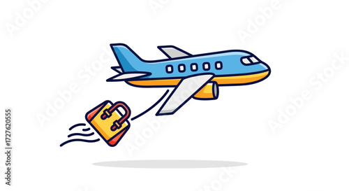 Cartoon Airplane with Luggage in Flight.
