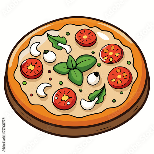 pizza with salami and tomato