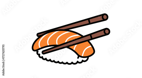 Simple Salmon Sushi with Chopsticks Illustration.