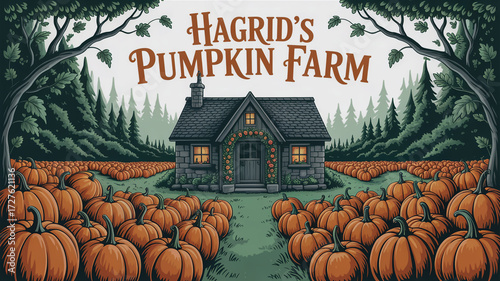 Hagrids Pumpkin Farm with Stone Cottage and Forest