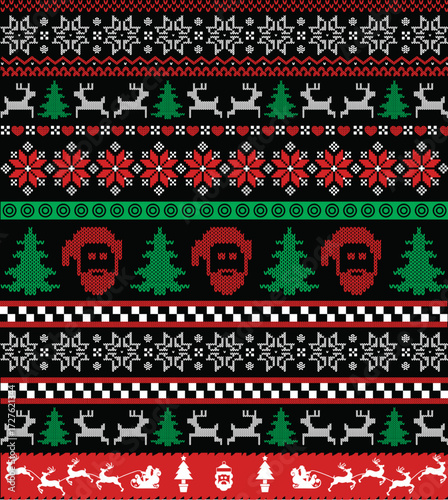 New Year, Christmas holiday season seamless icon Ugly sweater pattern pixel vector illustration in modern geometric style for seasonal decorations, gifts, greeting cards, posters, packaging, T-shirt