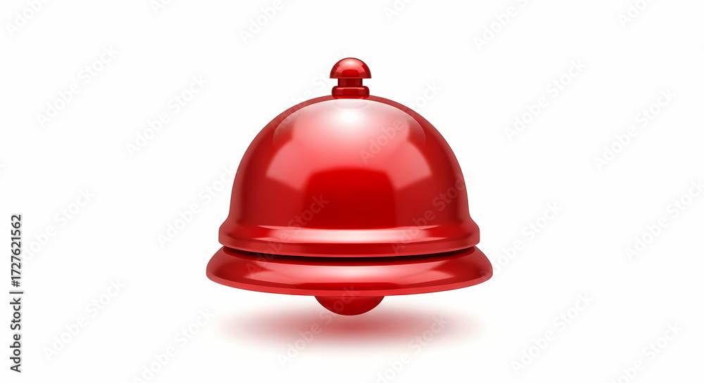 Fototapeta premium Service bell shiny red on white background with soft shadow for customer service.