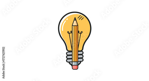 Creative Lightbulb Illustration Featuring Pencil Inside for Ideas.