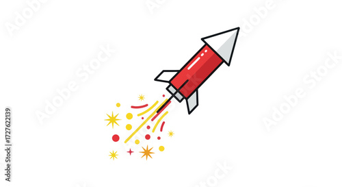 Cartoon Red and White Firecracker Rocket Launching.