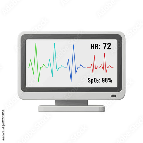 Medical monitor displaying a patient's vital signs, including heart rate and oxygen saturation.