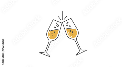 Two Champagne Flutes Toasting with Bubbles.