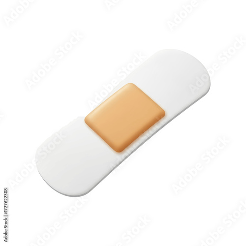 A close-up, top-down view of a single adhesive bandage with a tan pad.