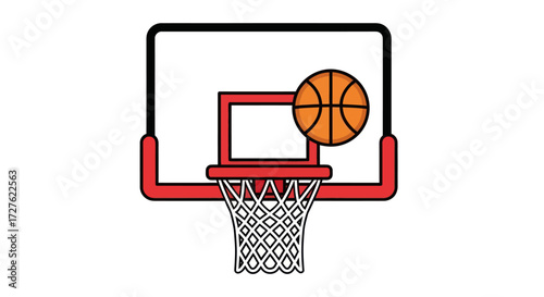 Basketball Hoop with Ball in Net Sports Equipment Illustration.