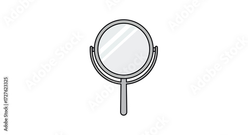 Simple Round Handheld Mirror with Gray Frame and Handle.