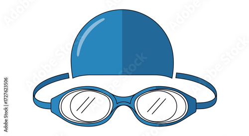 Blue Swimming Cap and Goggles Set for Pool.