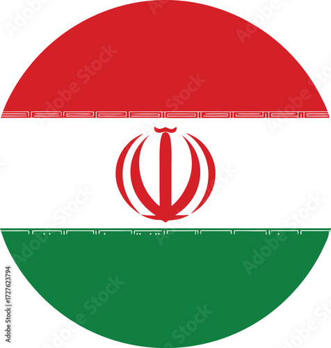 circular iran national flag icon with red, white, green and symbol