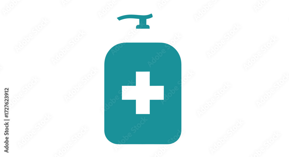Fototapeta premium Teal Hand Sanitizer Bottle with White Cross Symbol.