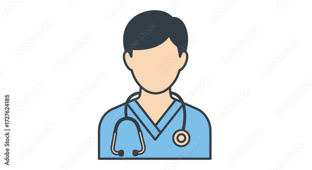 Fototapeta premium Professional Doctor Icon with Stethoscope and Scrubs.