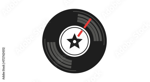 Retro Vinyl Record with Star Center and Tonearm.