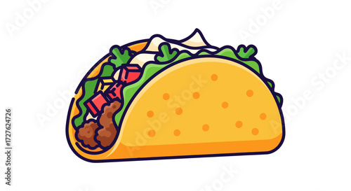 Colorful Cartoon Taco with Filling and Toppings.
