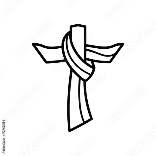 stylized cross with draped fabric line art vector illustration