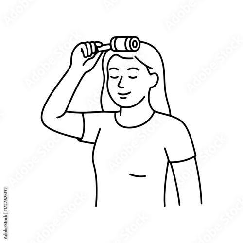 girl using curlers vector line icon on a white background.
Vector line icon on a white background