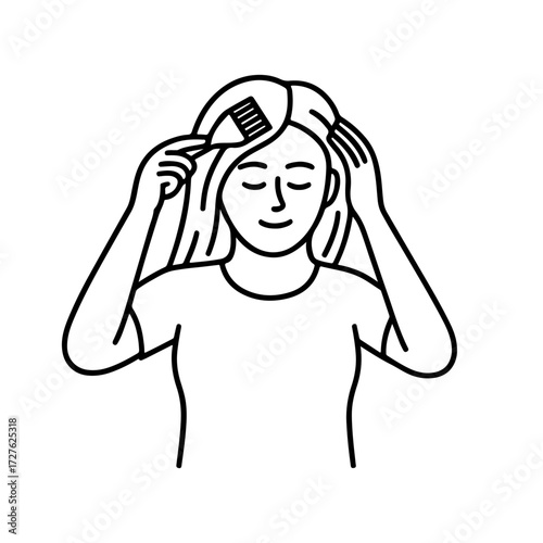girl dyeing her hair vector line icon on a white background.
Vector line icon on a white background