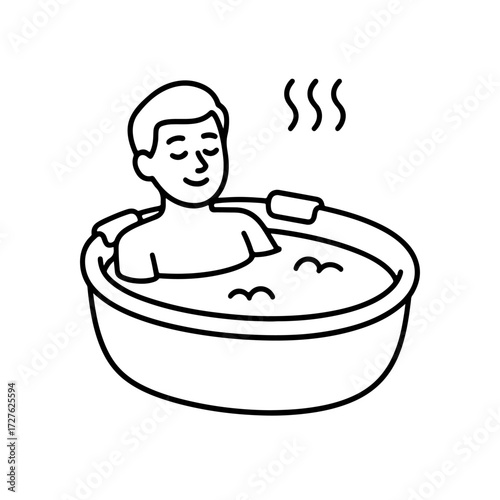 man sitting in a jacuzzi vector line icon on a white background.
Vector line icon on a white background