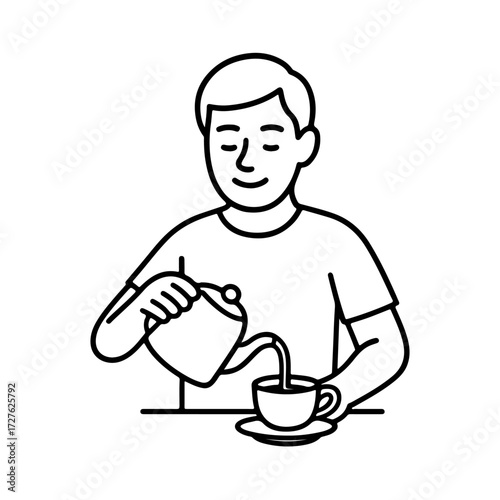 person brewing tea vector line icon on a white background.
Vector line icon on a white background