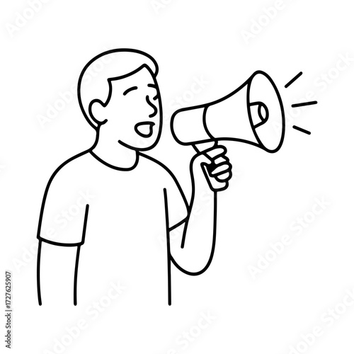 man speaking into a megaphone vector line icon on a white background.
Vector line icon on a white background