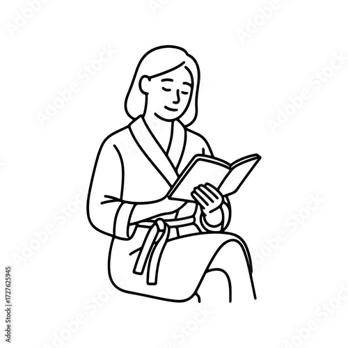 man sitting with a book in a robe vector line icon on a white background.
Vector line icon on a white background