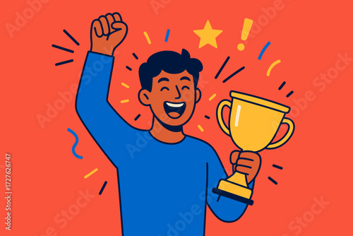 Vibrant Victory Celebration. Concepts in modern flat vector : excitement, victory, happiness, achievement, joy, energy, surprise, success