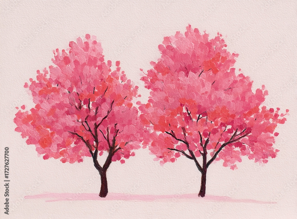 Obraz premium Two pink flowering trees artistic representation with delicate and vibrant hues blooming