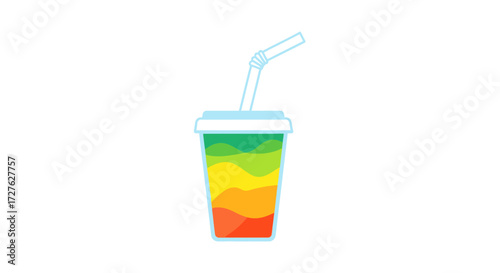Vibrant layered colorful drink in a cup with a straw.