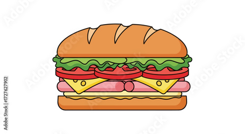 Delicious Cartoon Sub Sandwich Illustration with Fresh Ingredients.