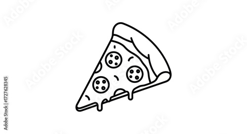 Simple Black and White Pizza Slice with Pepperoni.