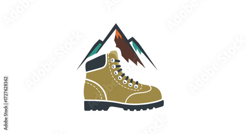 Stylized Hiking Boot and Mountain Peaks Logo.