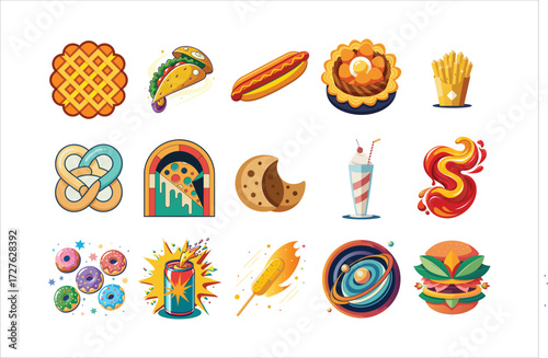 Delicious food and drink collection taco hot dog